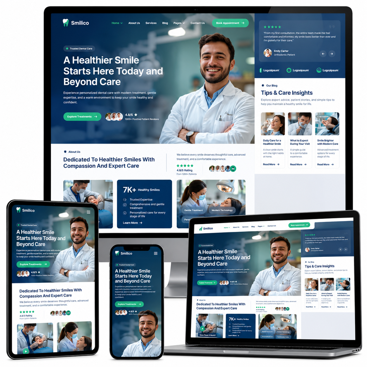 Medical practice website design displayed on desktop, tablet, and mobile devices Medical practice website design displayed on desktop, tablet, and mobile devices